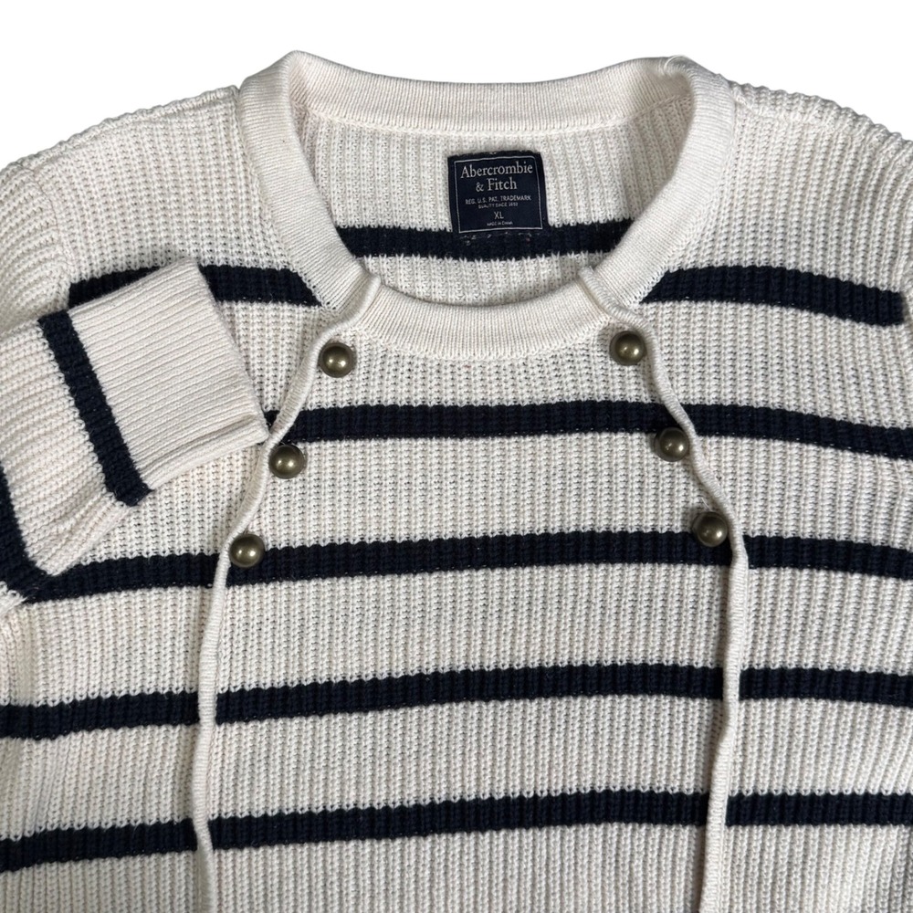 Abercrombie Fitch Womens XL Striped Ribbed Sweater Military Nautical Chunky Knit